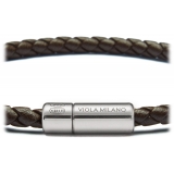 Viola Milano - Italian Braided Leather bracelet with Silver Clasp - Brown - Handmade in Italy - Luxury Exclusive Collection