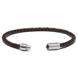 Viola Milano - Italian Braided Leather bracelet with Silver Clasp - Brown - Handmade in Italy - Luxury Exclusive Collection