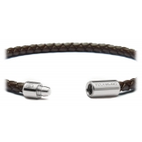 Viola Milano - Italian Braided Leather bracelet with Silver Clasp - Brown - Handmade in Italy - Luxury Exclusive Collection