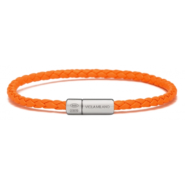 Viola Milano - Italian Braided Leather bracelet - Light Orange - Handmade in Italy - Luxury Exclusive Collection