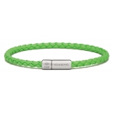 Viola Milano - Italian Braided Leather bracelet with Silver Clasp - Lime - Handmade in Italy - Luxury Exclusive Collection