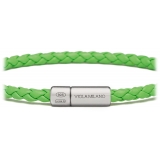 Viola Milano - Italian Braided Leather bracelet with Silver Clasp - Lime - Handmade in Italy - Luxury Exclusive Collection