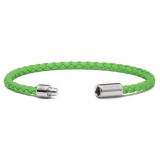 Viola Milano - Italian Braided Leather bracelet with Silver Clasp - Lime - Handmade in Italy - Luxury Exclusive Collection