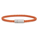 Viola Milano - Italian Braided Leather bracelet with Silver Clasp - Orange - Handmade in Italy - Luxury Exclusive Collection