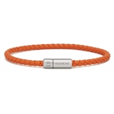Viola Milano - Italian Braided Leather bracelet with Silver Clasp - Orange - Handmade in Italy - Luxury Exclusive Collection