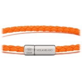 Viola Milano - Italian Braided Leather bracelet with Silver Clasp - Orange - Handmade in Italy - Luxury Exclusive Collection