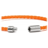 Viola Milano - Italian Braided Leather bracelet with Silver Clasp - Orange - Handmade in Italy - Luxury Exclusive Collection