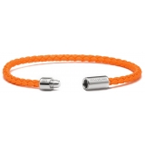 Viola Milano - Italian Braided Leather bracelet with Silver Clasp - Orange - Handmade in Italy - Luxury Exclusive Collection