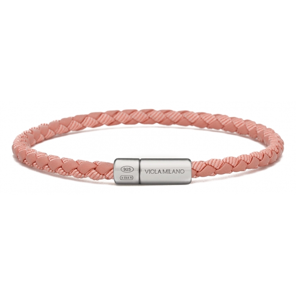 Viola Milano - Italian Braided Leather bracelet with Silver Clasp - Pink Mix - Handmade in Italy - Luxury Exclusive Collection