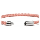Viola Milano - Italian Braided Leather bracelet with Silver Clasp - Pink Mix - Handmade in Italy - Luxury Exclusive Collection
