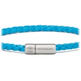 Viola Milano - Bracciale in Pelle Intrecciata Italiana - Cielo Azzurro - Handmade in Italy - Luxury Exclusive Collection