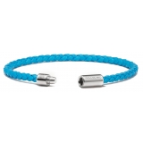 Viola Milano - Italian Braided Leather bracelet with Silver Clasp - Sky Blue - Handmade in Italy - Luxury Exclusive Collection