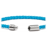 Viola Milano - Italian Braided Leather bracelet with Silver Clasp - Sky Blue - Handmade in Italy - Luxury Exclusive Collection