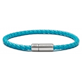Viola Milano - Italian Braided Leather bracelet with Silver Clasp - Turquoise - Handmade in Italy - Luxury Exclusive Collection