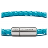 Viola Milano - Italian Braided Leather bracelet with Silver Clasp - Turquoise - Handmade in Italy - Luxury Exclusive Collection