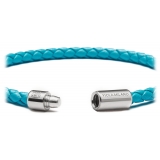 Viola Milano - Italian Braided Leather bracelet with Silver Clasp - Turquoise - Handmade in Italy - Luxury Exclusive Collection