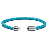 Viola Milano - Italian Braided Leather bracelet with Silver Clasp - Turquoise - Handmade in Italy - Luxury Exclusive Collection