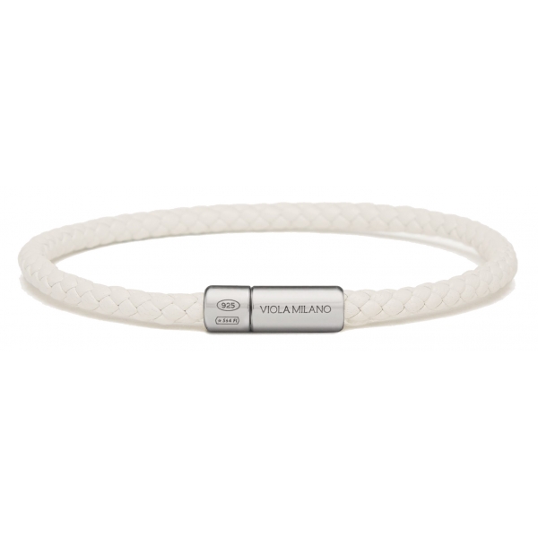 Viola Milano - Italian Braided Leather bracelet with Silver Clasp - White - Handmade in Italy - Luxury Exclusive Collection