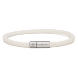 Viola Milano - Italian Braided Leather bracelet with Silver Clasp - White - Handmade in Italy - Luxury Exclusive Collection