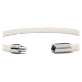 Viola Milano - Italian Braided Leather bracelet with Silver Clasp - White - Handmade in Italy - Luxury Exclusive Collection
