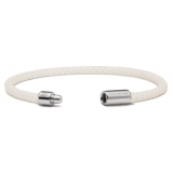 Viola Milano - Italian Braided Leather bracelet with Silver Clasp - White - Handmade in Italy - Luxury Exclusive Collection