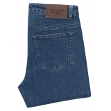 Viola Milano - Jeans Slim Leg a 5 Tasche in Denim Italiano - Blu Medio - Handmade in Italy - Luxury Exclusive Collection