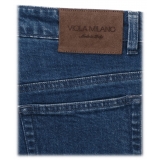 Viola Milano - Jeans Slim Leg a 5 Tasche in Denim Italiano - Blu Medio - Handmade in Italy - Luxury Exclusive Collection