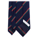 Viola Milano - Cravatta Vintage in Seta a Righe Italiane - Blu Navy - Handmade in Italy - Luxury Exclusive Collection
