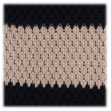 Viola Milano - Knitted Classic Stripe Silk Tie - Navy/Sand - Handmade in Italy - Luxury Exclusive Collection