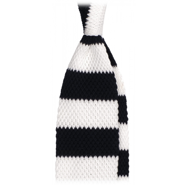 Viola Milano - Knitted Classic Stripe Silk Tie - Navy/White - Handmade in Italy - Luxury Exclusive Collection