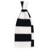 Viola Milano - Knitted Classic Stripe Silk Tie - Navy/White - Handmade in Italy - Luxury Exclusive Collection
