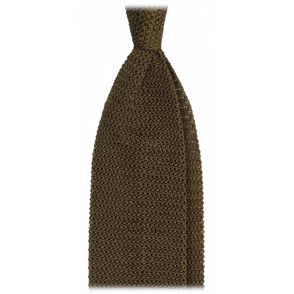 Viola Milano - Cravatta in Seta con Motivo a V - Verde Militare - Handmade in Italy - Luxury Exclusive Collection