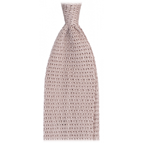 Viola Milano - Knitted Solid V-End Silk Tie - Beige - Handmade in Italy - Luxury Exclusive Collection