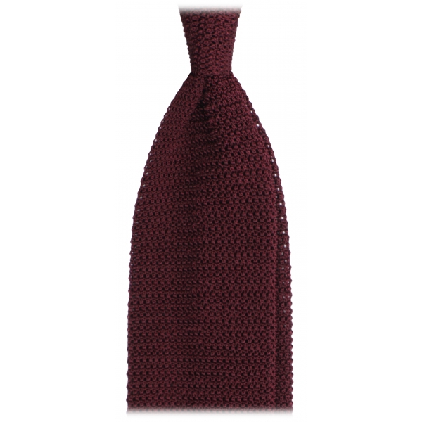 Viola Milano - Cravatta in Seta Lavorata a Maglia con Motivo a V - Bordeaux - Handmade in Italy - Luxury Exclusive Collection