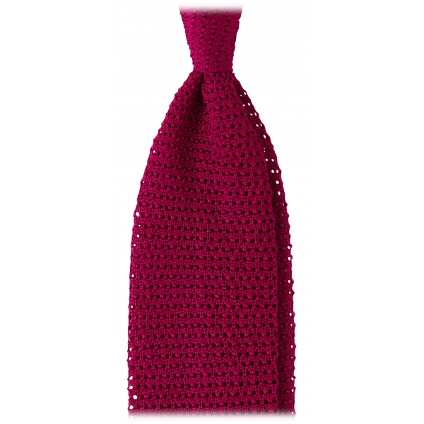 Viola Milano - Cravatta in Seta Lavorata a Maglia con Motivo a V - Fucsia - Handmade in Italy - Luxury Exclusive Collection