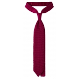 Viola Milano - Knitted Solid V-End Silk Tie - Fuschia - Handmade in Italy - Luxury Exclusive Collection