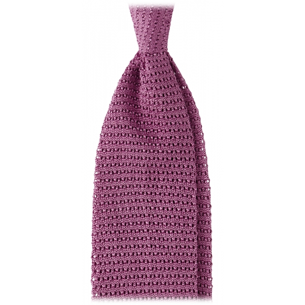 Viola Milano - Knitted Solid V-End Silk Tie - Glicine - Handmade in Italy - Luxury Exclusive Collection