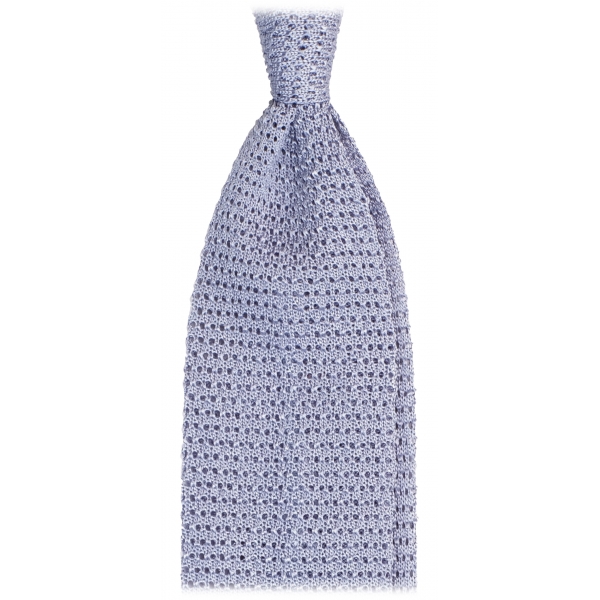 Viola Milano - Cravatta in Seta con Motivo a V - Blu Ghiaccio - Handmade in Italy - Luxury Exclusive Collection