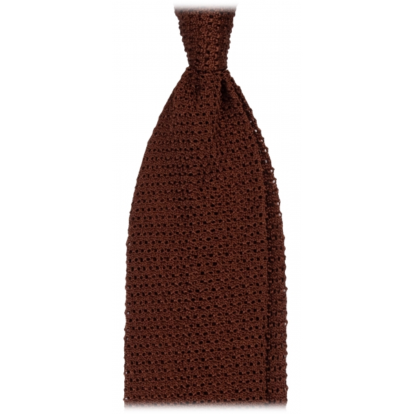 Viola Milano - Knitted Solid V-End Silk Tie - Light Brown - Handmade in Italy - Luxury Exclusive Collection