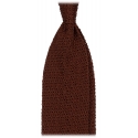 Viola Milano - Knitted Solid V-End Silk Tie - Light Brown - Handmade in Italy - Luxury Exclusive Collection