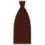 Viola Milano - Knitted Solid V-End Silk Tie - Light Brown - Handmade in Italy - Luxury Exclusive Collection