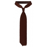 Viola Milano - Knitted Solid V-End Silk Tie - Light Brown - Handmade in Italy - Luxury Exclusive Collection