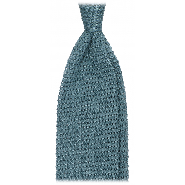 Viola Milano - Knitted Solid V-End Silk Tie - Light Mentha - Handmade in Italy - Luxury Exclusive Collection