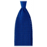 Viola Milano - Knitted Solid V-End Silk Tie - Sea - Handmade in Italy - Luxury Exclusive Collection