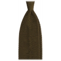 Viola Milano - Knitted Solid V-End Silk Tie - Olive - Handmade in Italy - Luxury Exclusive Collection