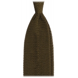 Viola Milano - Knitted Solid V-End Silk Tie - Olive - Handmade in Italy - Luxury Exclusive Collection