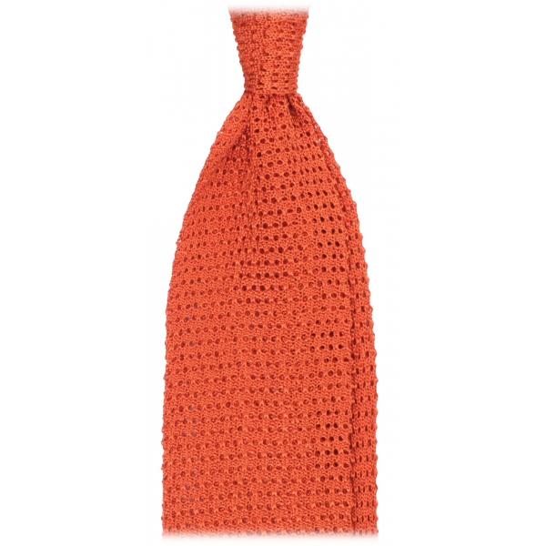 Viola Milano - Knitted Solid V-End Silk Tie - Orange - Handmade in Italy - Luxury Exclusive Collection