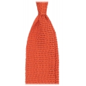 Viola Milano - Knitted Solid V-End Silk Tie - Orange - Handmade in Italy - Luxury Exclusive Collection