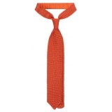 Viola Milano - Cravatta in Seta Lavorata a Maglia con Motivo a V - Arancione - Handmade in Italy - Luxury Exclusive Collection