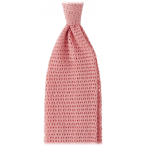 Viola Milano - Knitted Solid V-End Silk Tie - Pink - Handmade in Italy - Luxury Exclusive Collection
